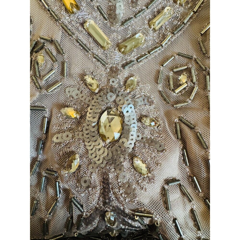 NWT Antonio Melani Nude Beige Beaded Cocktail Dress Sz 12 Embellished Sequin - Picture 7 of 12